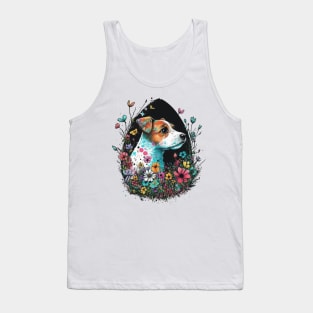 Jack Russell Terrier Easter Egg Silhouette Spring Floral Painting Dog Lover Art Tank Top